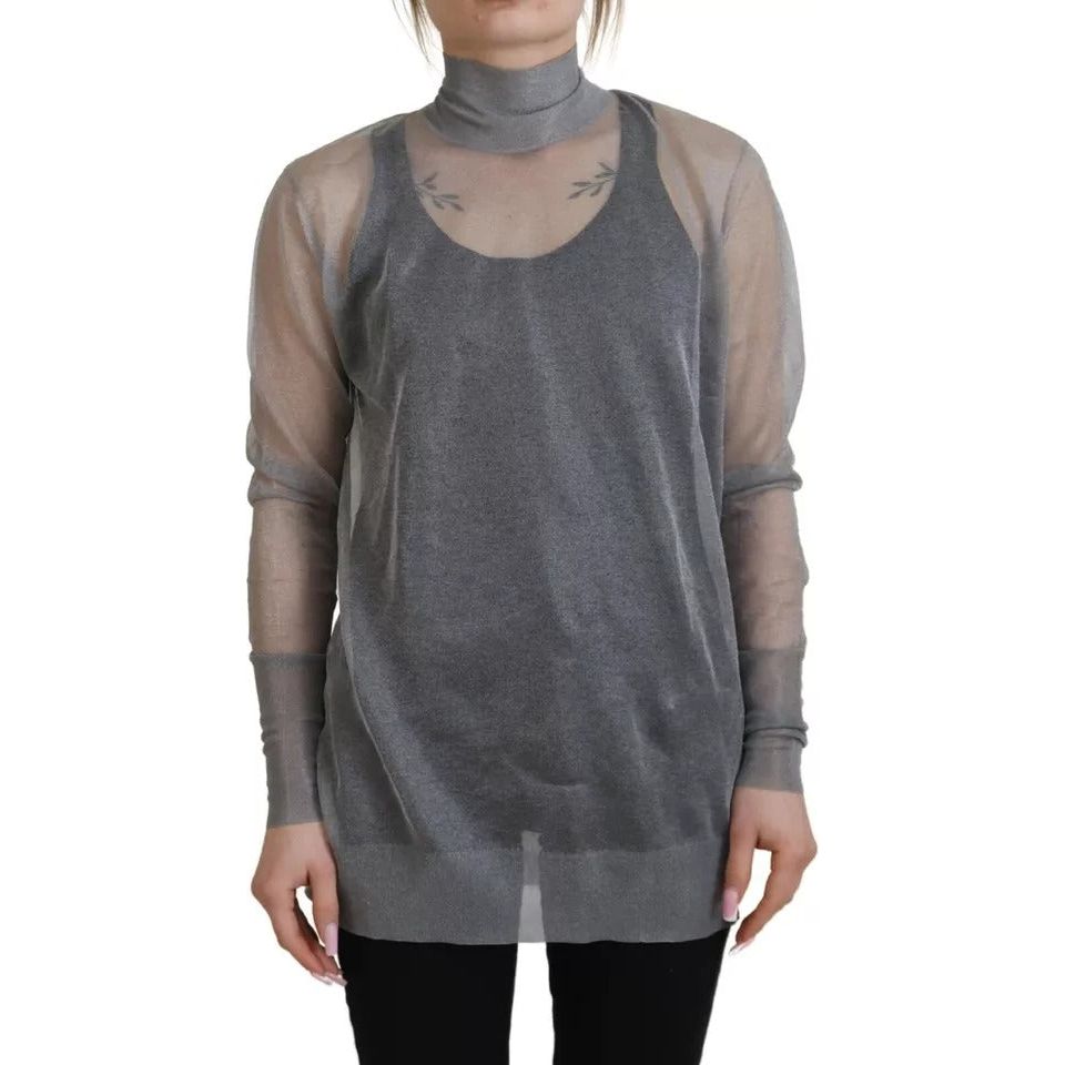 Dolce & Gabbana Gray See Through Turtleneck Pullover Sweater TSH83321-38