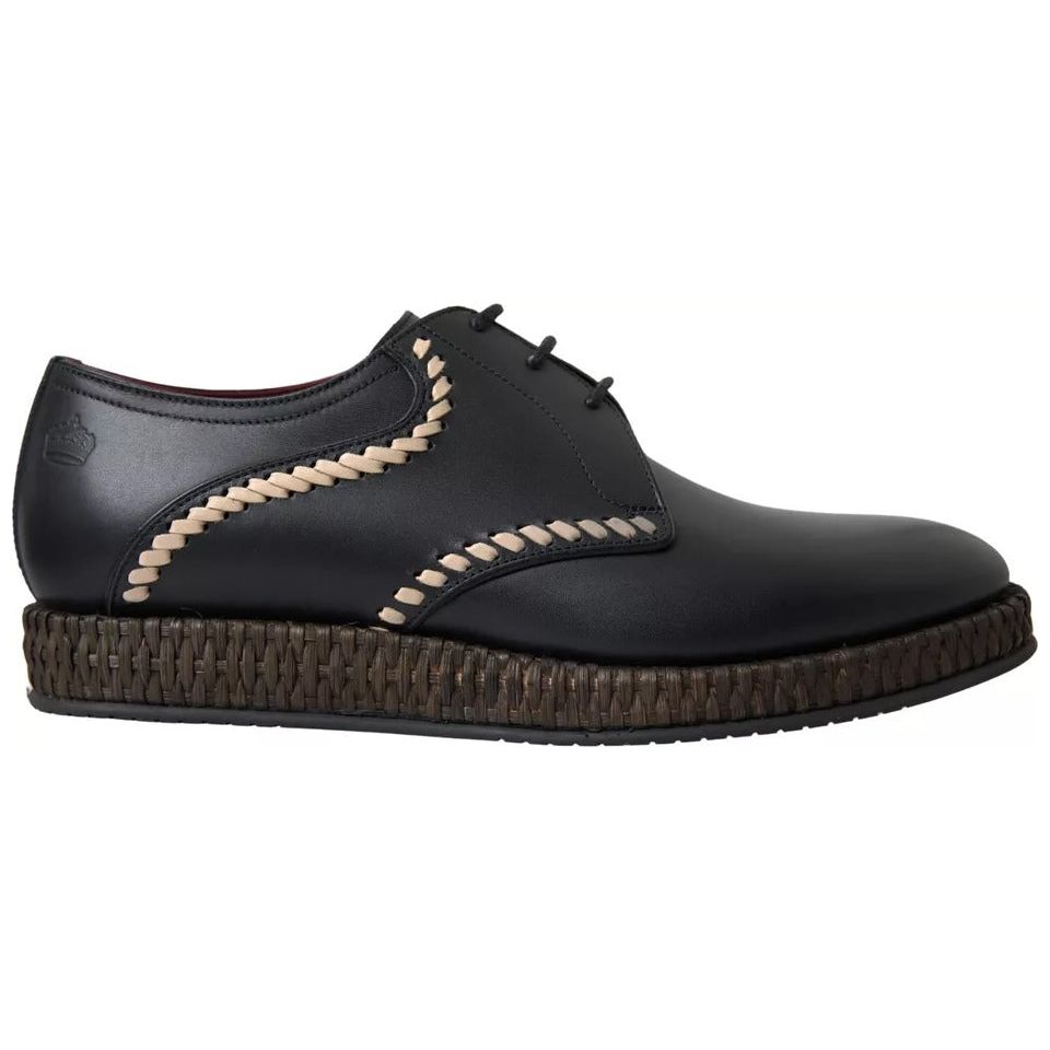 Dolce & Gabbana Black Leather Beige Derby Dress Shoes MV5133-40