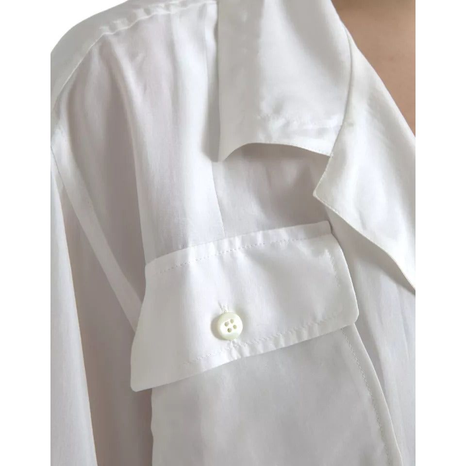 Dolce & Gabbana White Silk Collared 3/4 Sleeves Blouse Top TSH84786-48