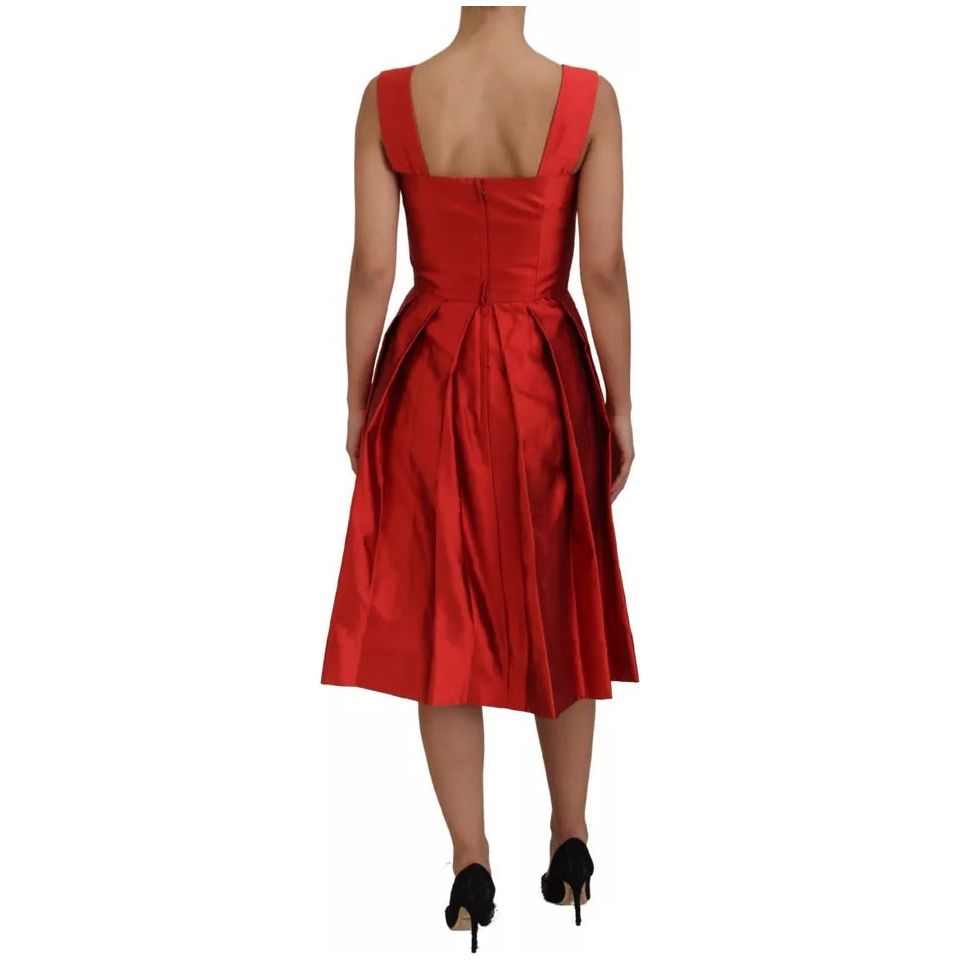 Dolce & Gabbana Red A-line Pleated Midi Satin Silk Dress DR28857-36