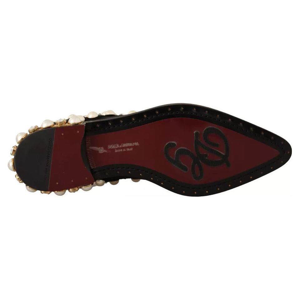 Dolce & Gabbana Black Lace Up Jewelled Formal Flats Shoes LA9655-39