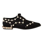 Dolce & Gabbana Black Lace Up Jewelled Formal Flats Shoes LA9655-39