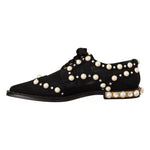 Dolce & Gabbana Black Lace Up Jewelled Formal Flats Shoes LA9655-39