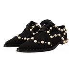 Dolce & Gabbana Black Lace Up Jewelled Formal Flats Shoes LA9655-39