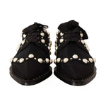Dolce & Gabbana Black Lace Up Jewelled Formal Flats Shoes LA9655-39