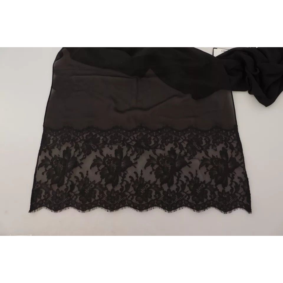 Dolce & Gabbana Brown Silk Wrap Shawl Floral Lace Scarf
