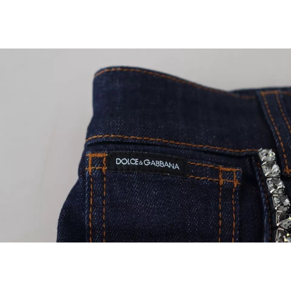 Dolce & Gabbana Blue Denim Stretch Crystal Hot Pants Shorts PAN74578-38