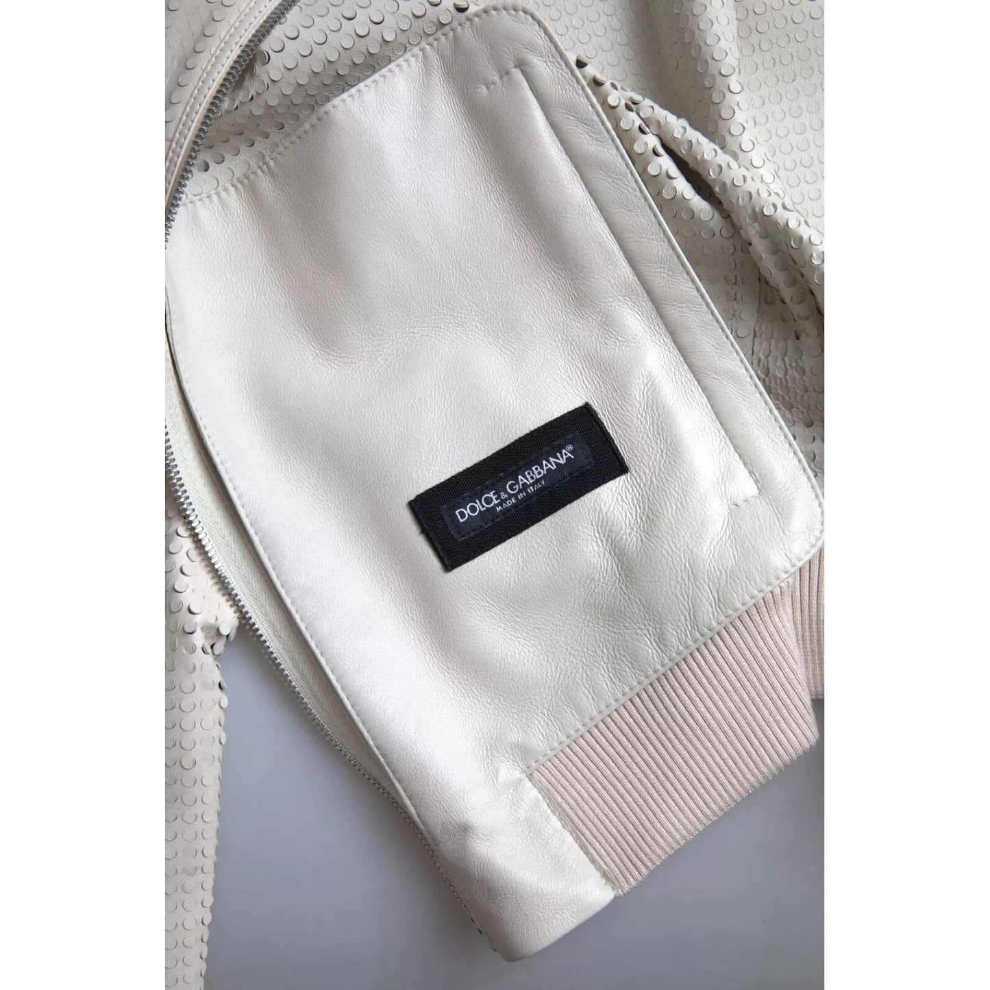 Dolce & Gabbana Off White LeatherPerforated Full Zip Jacket JKT3658-54