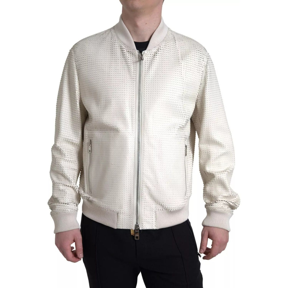 Dolce & Gabbana Off White LeatherPerforated Full Zip Jacket JKT3658-54
