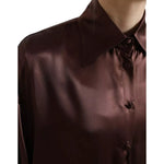 Dolce & Gabbana Brown Silk Collared Long Sleeves Top Blouse TSH84241-36