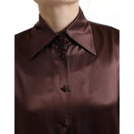 Dolce & Gabbana Brown Silk Collared Long Sleeves Top Blouse TSH84241-36