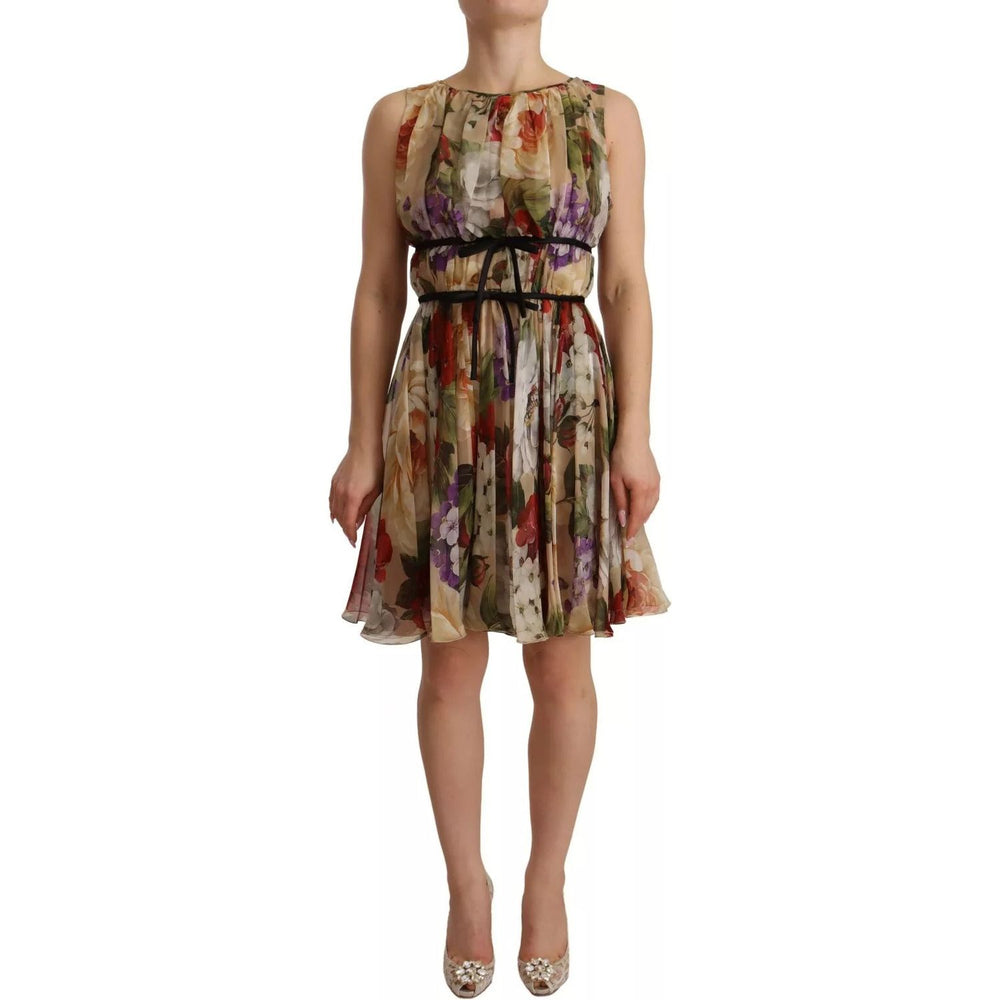 Dolce & Gabbana Beige Floral Sleeveless Round Neck Mini Dress DR28271-36