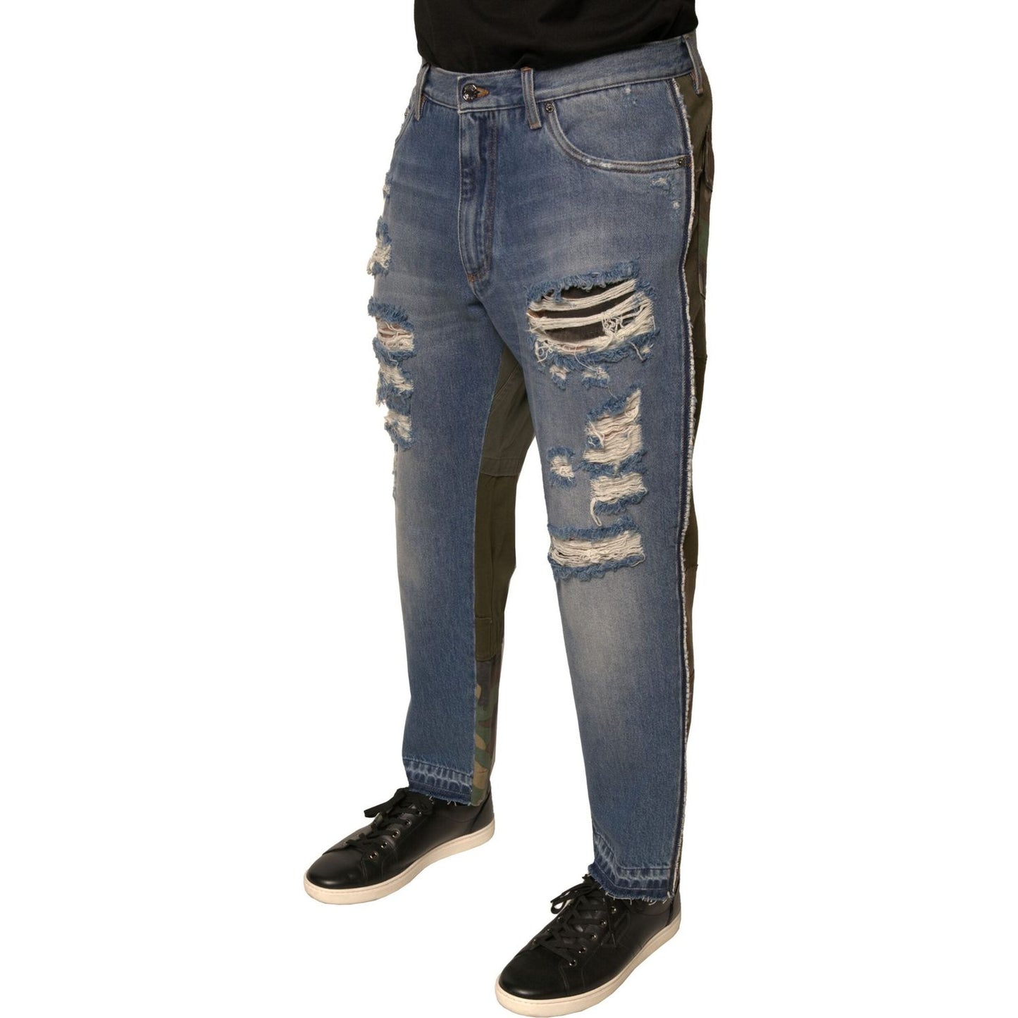 Dolce & Gabbana Blue Tattered Straight Cropped Denim Jeans PAN75705-48