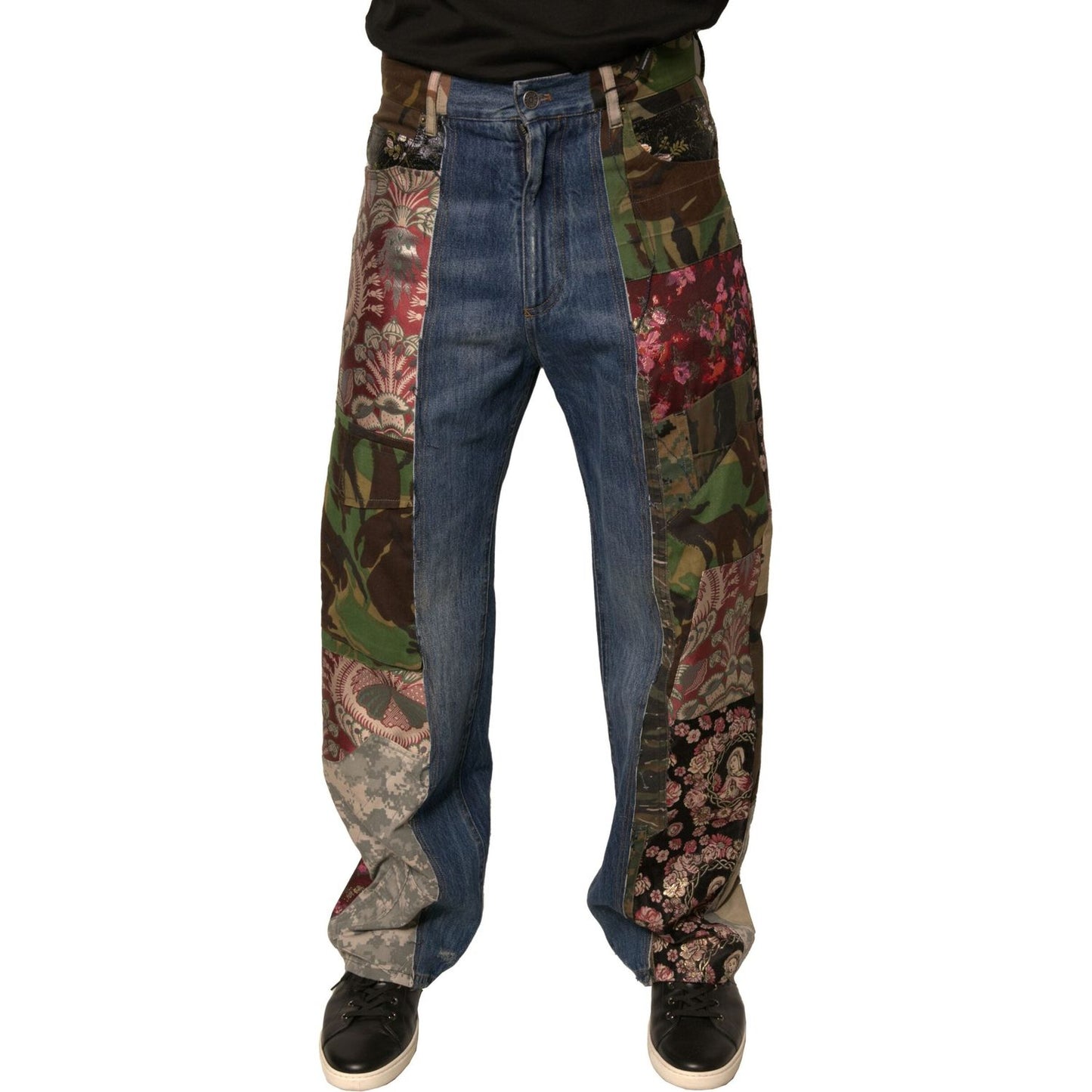 Dolce & Gabbana Blue Patchwork Cotton Straight Denim Jeans PAN75707-44