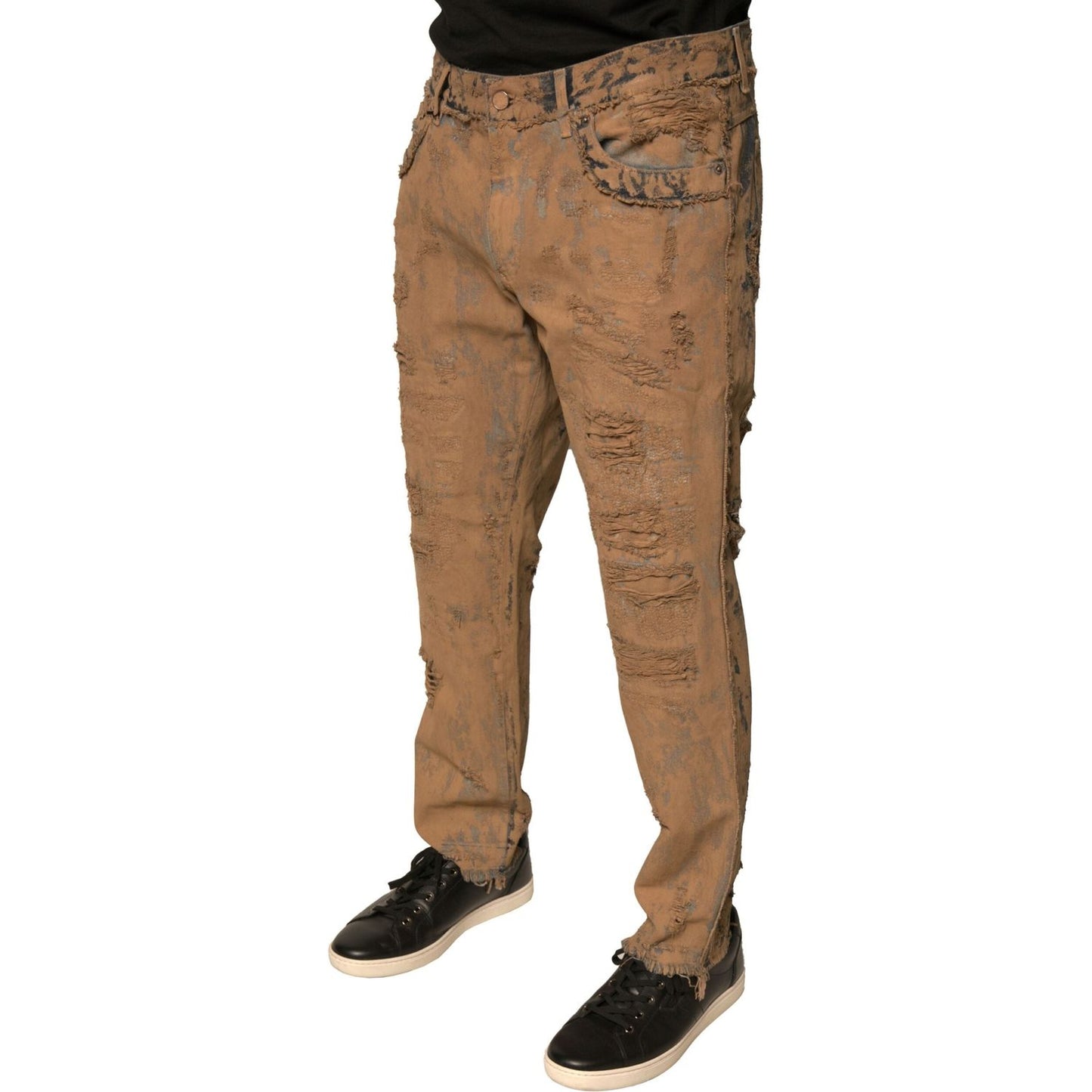 Dolce & Gabbana Brown Tattered Cotton Skinny Denim Jeans PAN75766-52