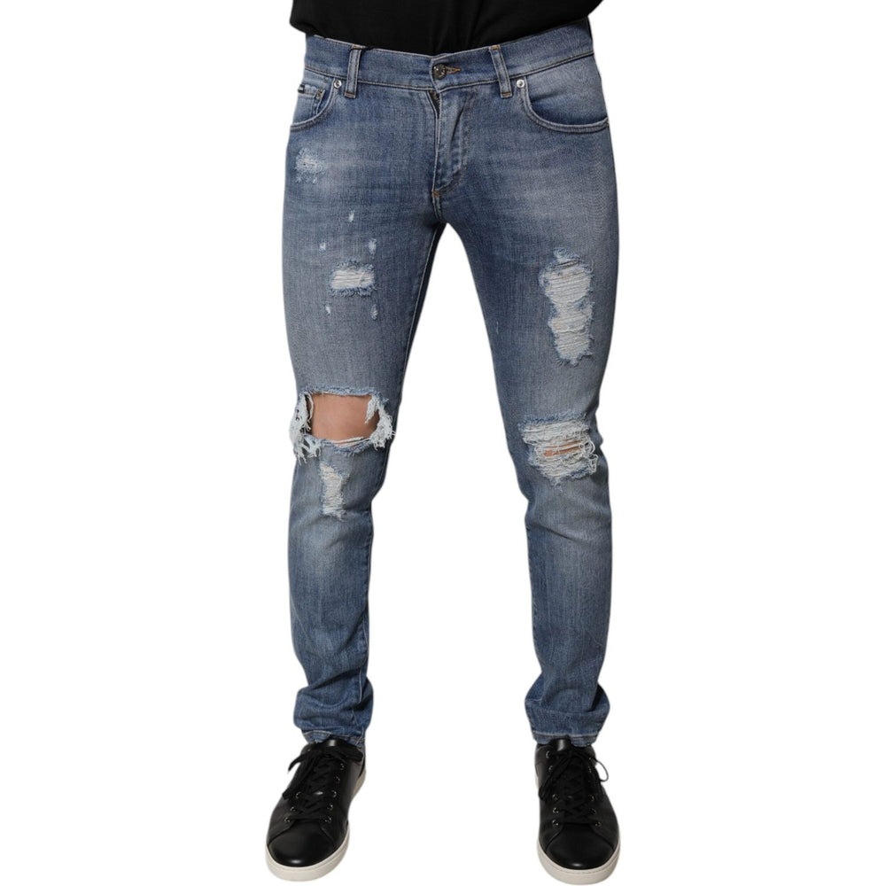 Dolce & Gabbana Blue Tattered Cotton Stretch Skinny Denim Jeans PAN75821-46