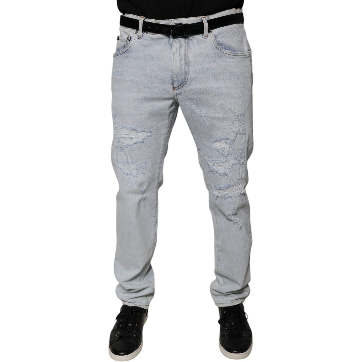 Dolce & Gabbana Light Blue Cotton Tattered Skinny Denim Jeans PAN75856-52