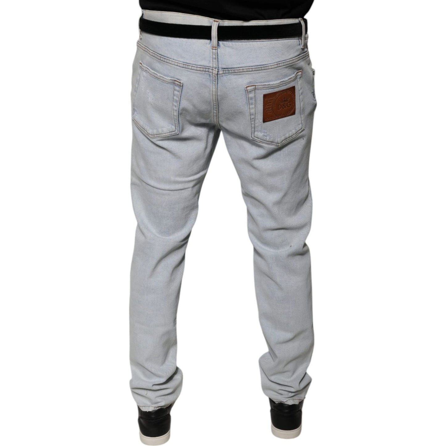 Dolce & Gabbana Light Blue Cotton Tattered Skinny Denim Jeans PAN75856-52