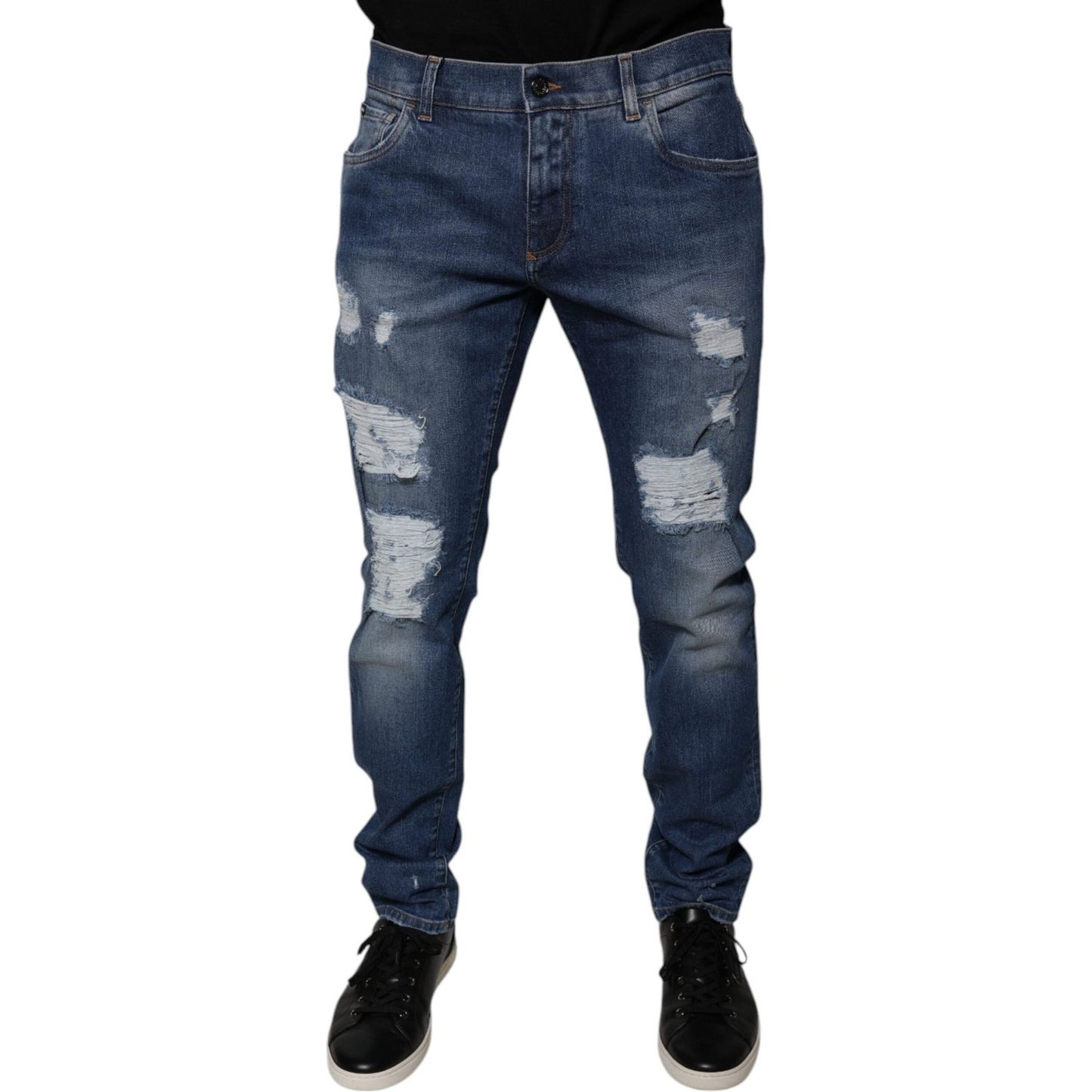Dolce & Gabbana Blue Cotton Tattered Skinny Denim Jeans PAN75867-52