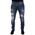 Dolce & Gabbana Blue Cotton Tattered Skinny Denim Jeans PAN75867-52