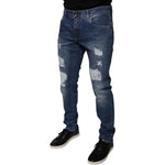 Dolce & Gabbana Blue Cotton Tattered Skinny Denim Jeans PAN75867-52