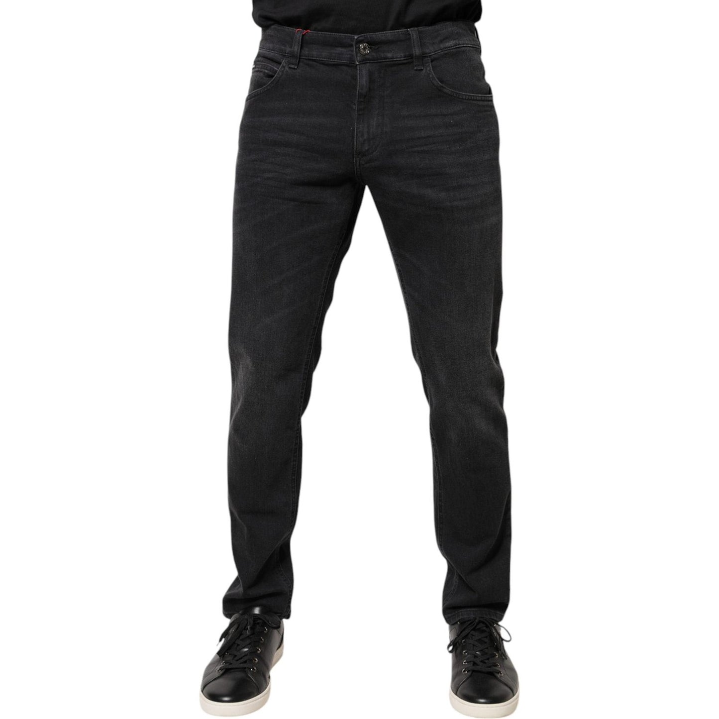Dolce & Gabbana Black Cotton Logo Plaque Regular Denim Jeans PAN75887-48
