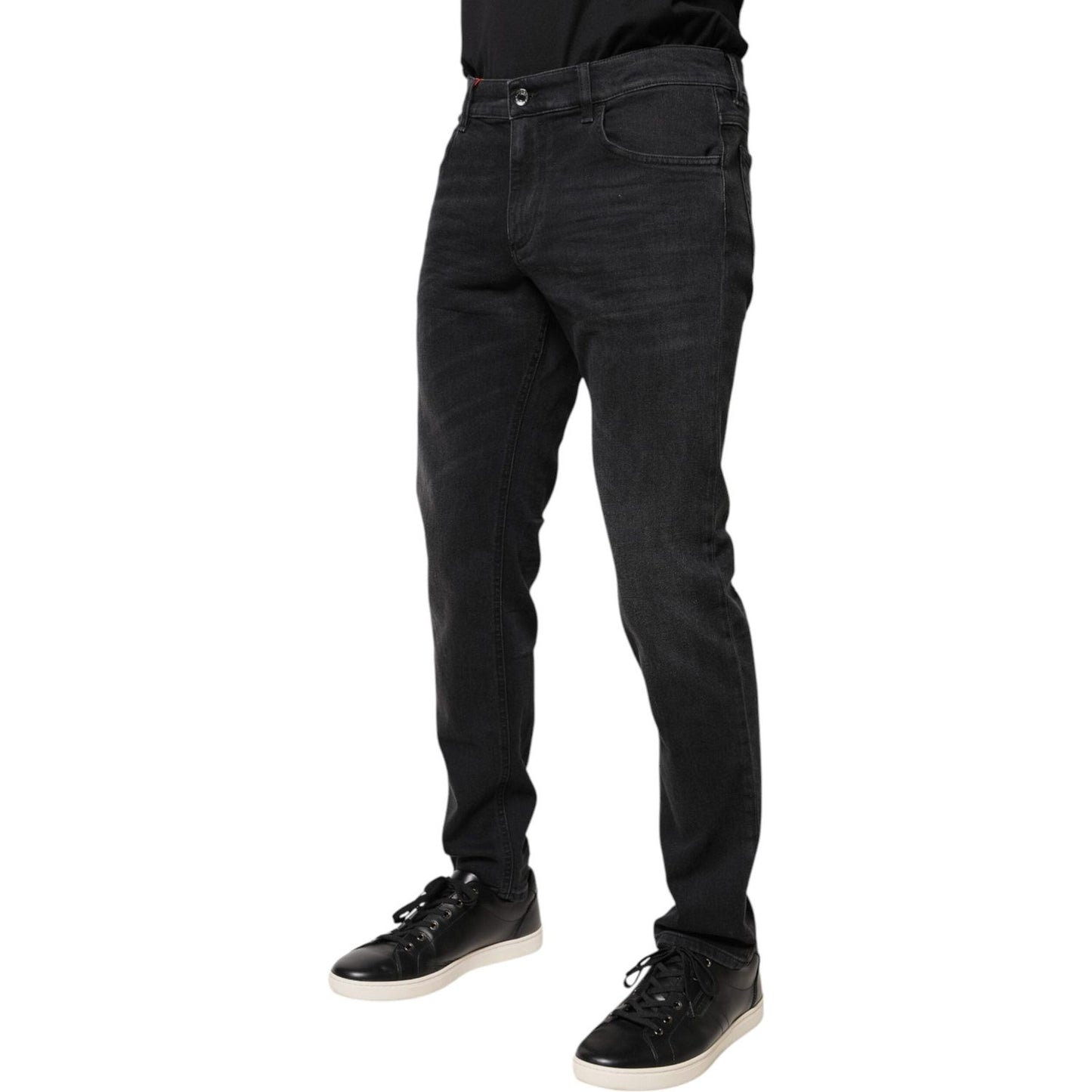 Dolce & Gabbana Black Cotton Logo Plaque Regular Denim Jeans PAN75887-48