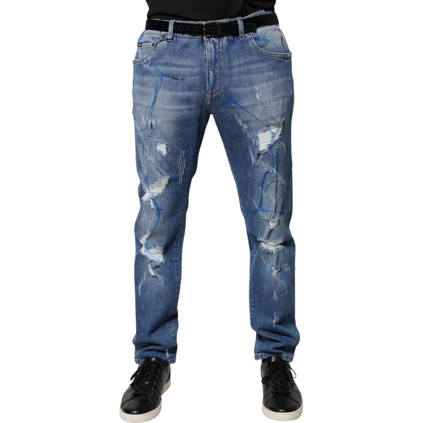Dolce & Gabbana Blue Cotton Stretch Tattered Skinny Denim Jeans PAN75923-44
