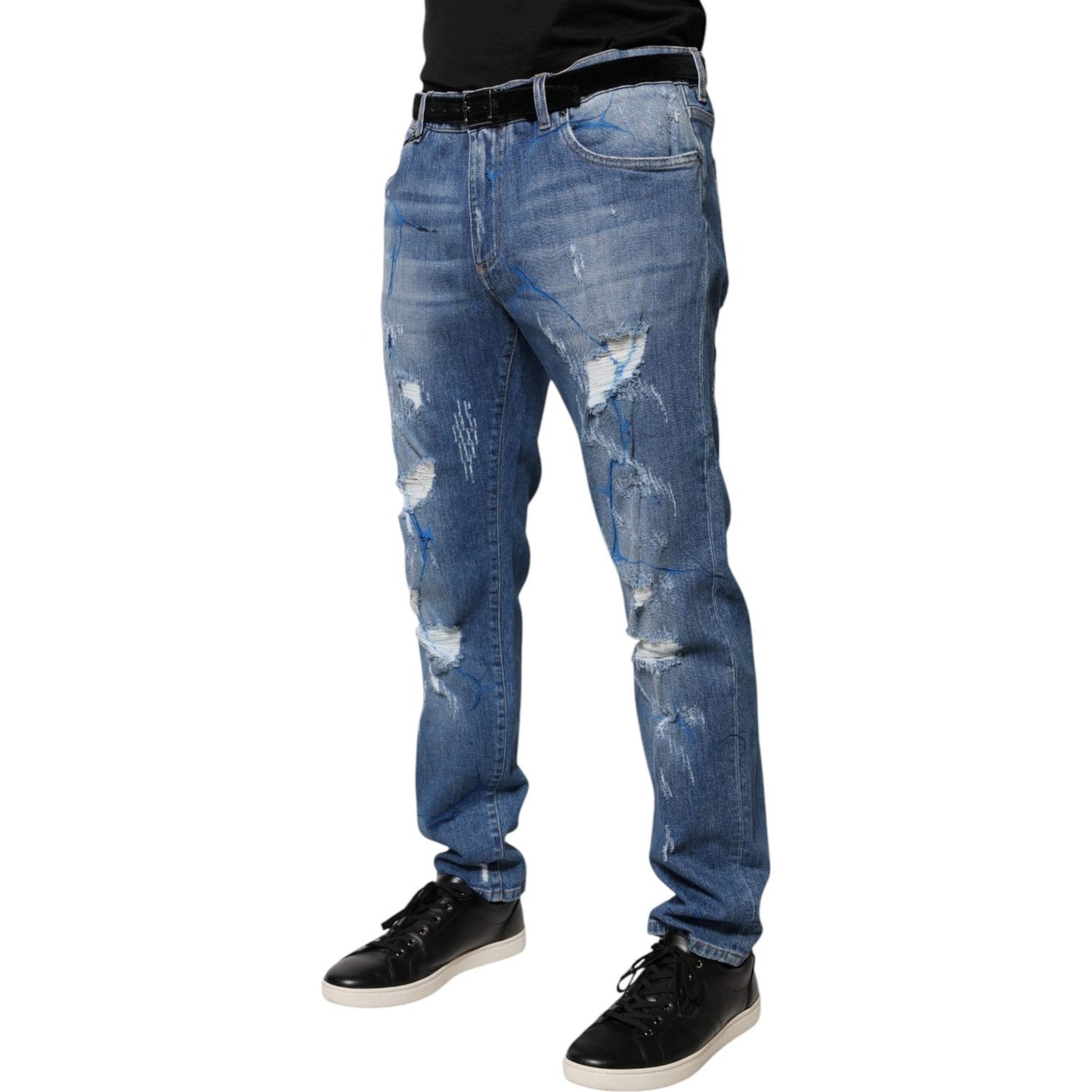 Dolce & Gabbana Blue Cotton Stretch Tattered Skinny Denim Jeans PAN75923-44