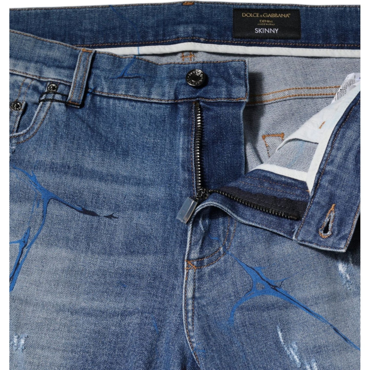 Dolce & Gabbana Blue Cotton Stretch Tattered Skinny Denim Jeans PAN75923-44