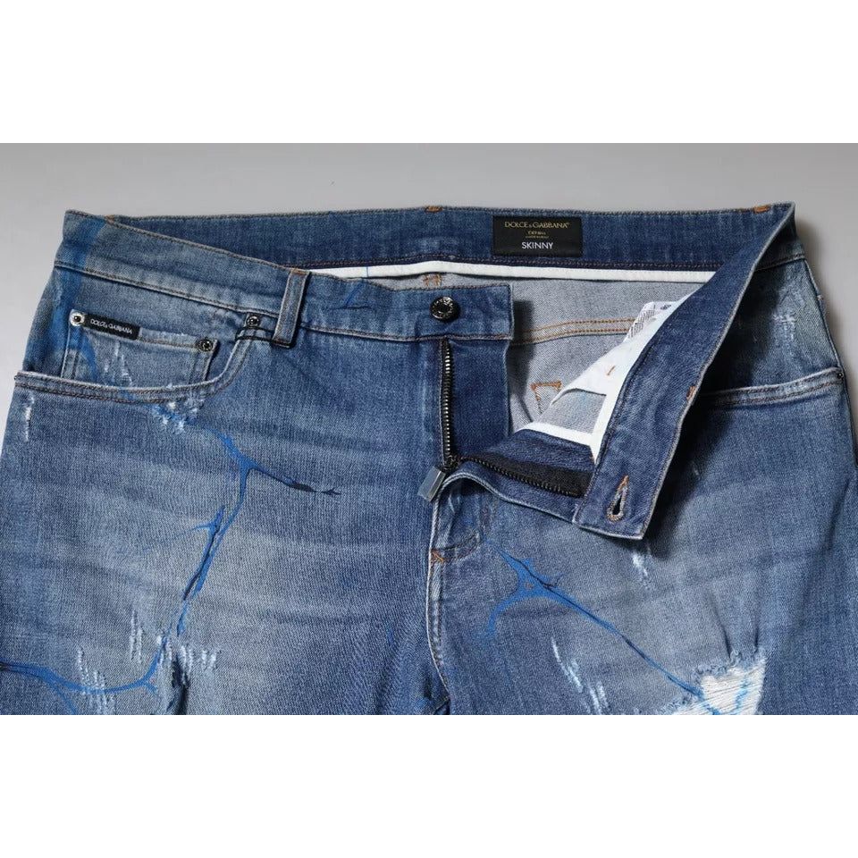 Dolce & Gabbana Blue Cotton Stretch Tattered Skinny Denim Jeans PAN75923-44