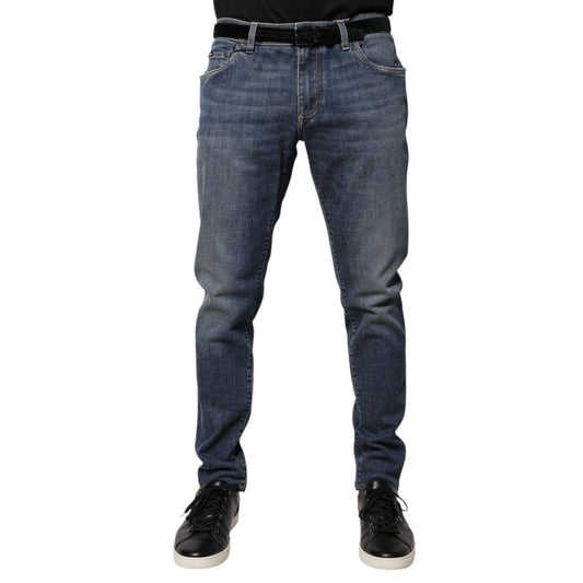 Dolce & Gabbana Blue Logo Plaque Cotton Skinny Denim Jeans