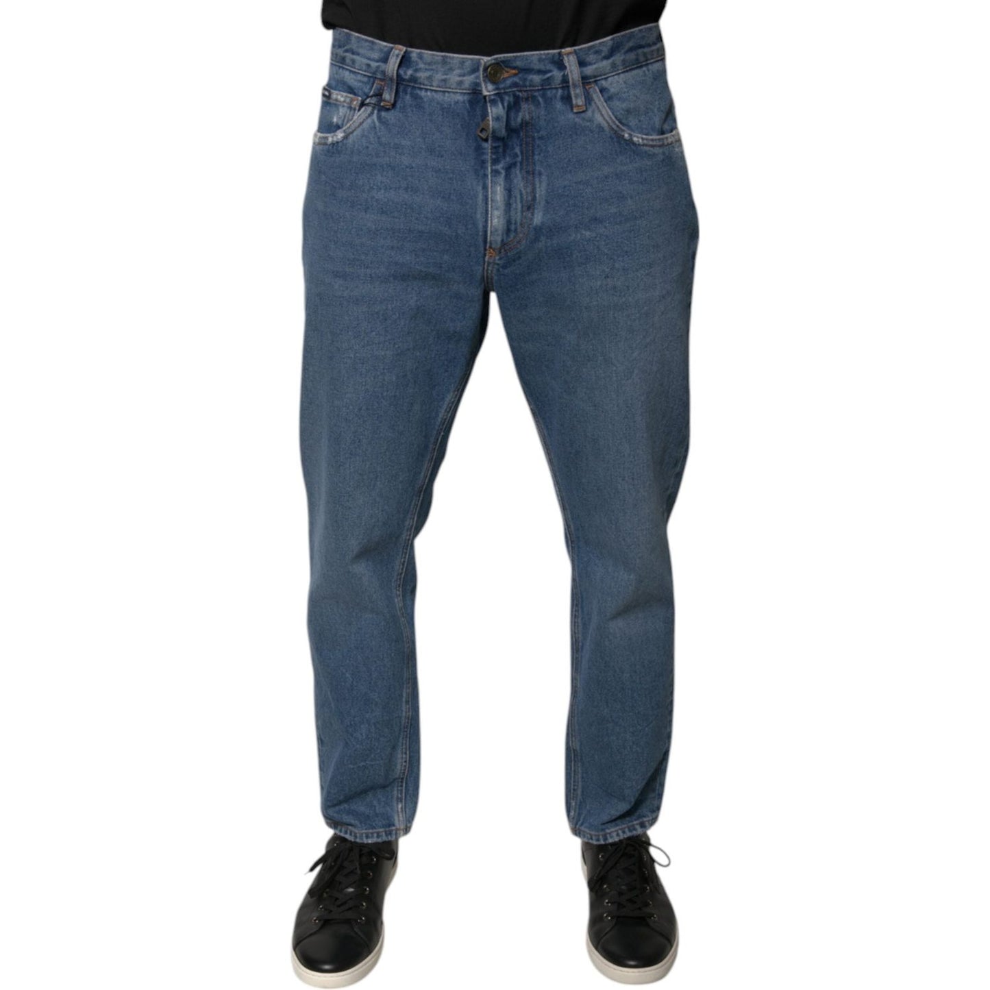 Dolce & Gabbana Blue Cotton Logo Men Loose Denim Jeans PAN75938-48