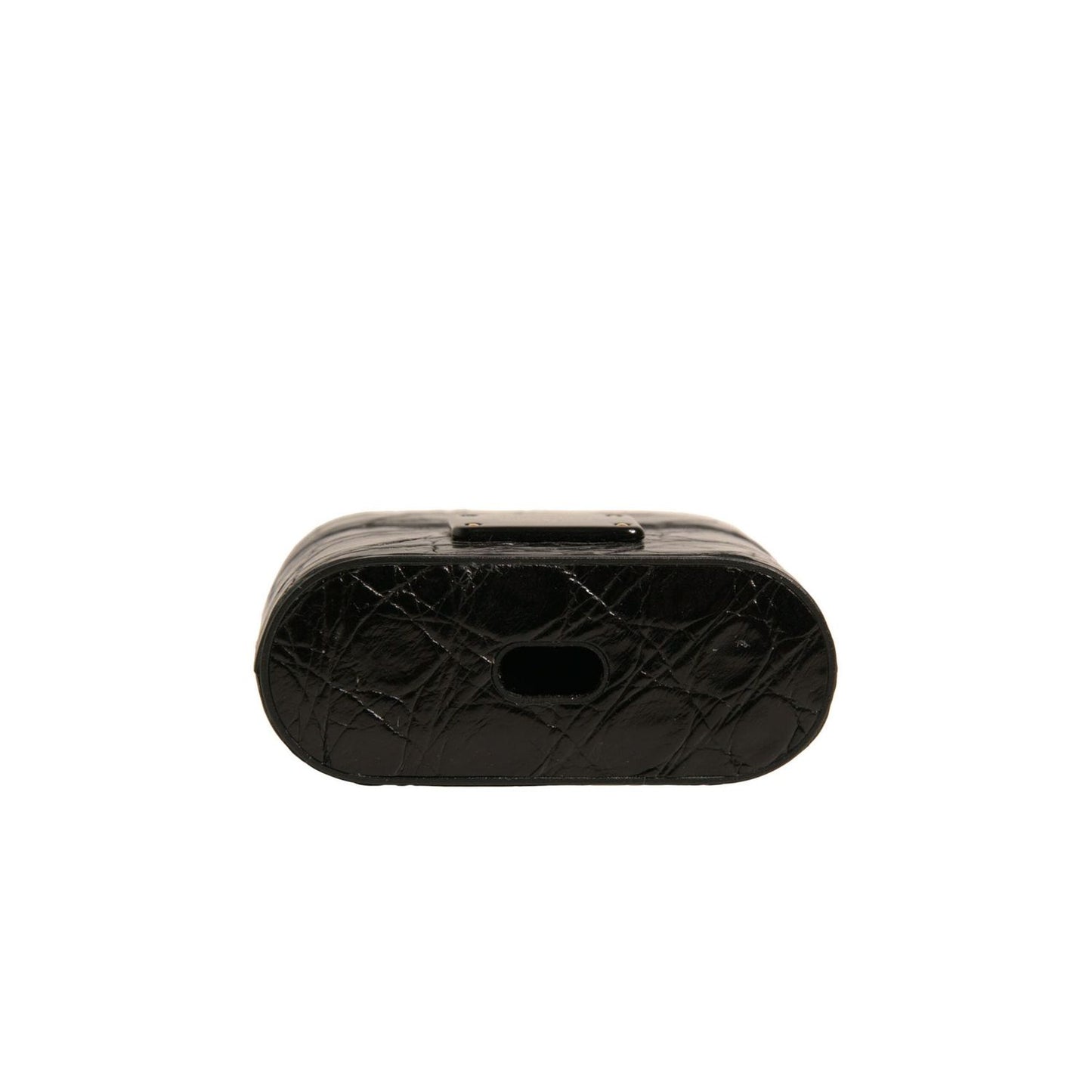 Dolce & Gabbana Black Leather Metal Logo Plaque Holder Airpods Case