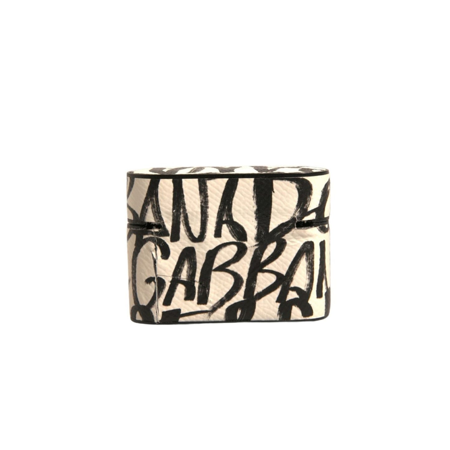 Dolce & Gabbana Black White Leather Scribble Embossed Logo Airpods Case