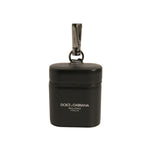 Dolce & Gabbana Black Leather Logo Silver Metal Strap Airpods Case