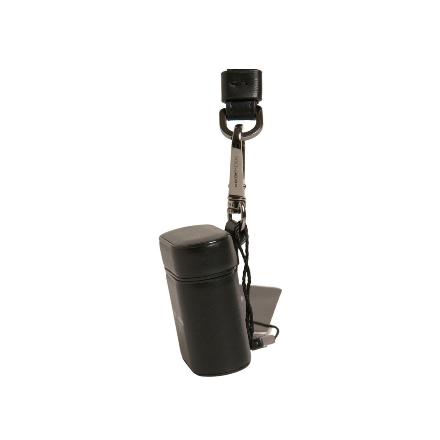 Dolce & Gabbana Black Leather Logo Silver Metal Strap Airpods Case