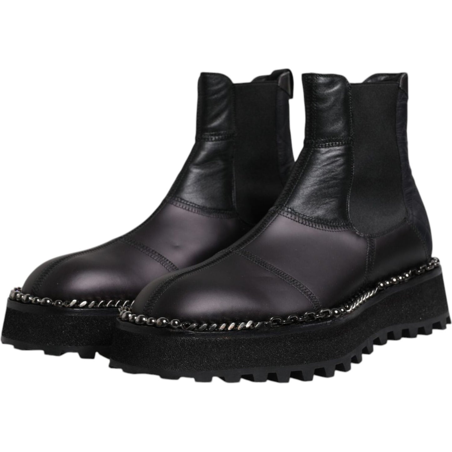 Dolce & Gabbana Black Chelsea Boots Leather Slip On Shoes MV6700-44