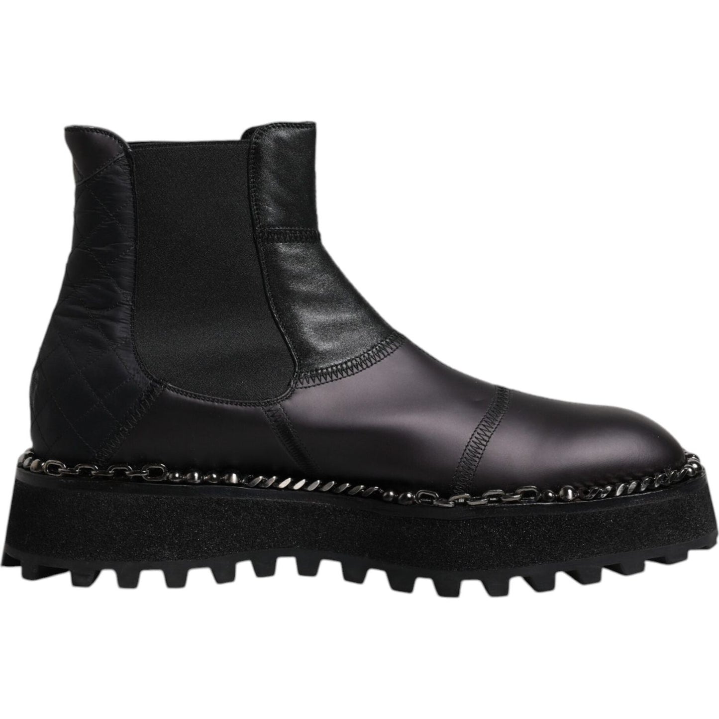 Dolce & Gabbana Black Chelsea Boots Leather Slip On Shoes MV6700-44