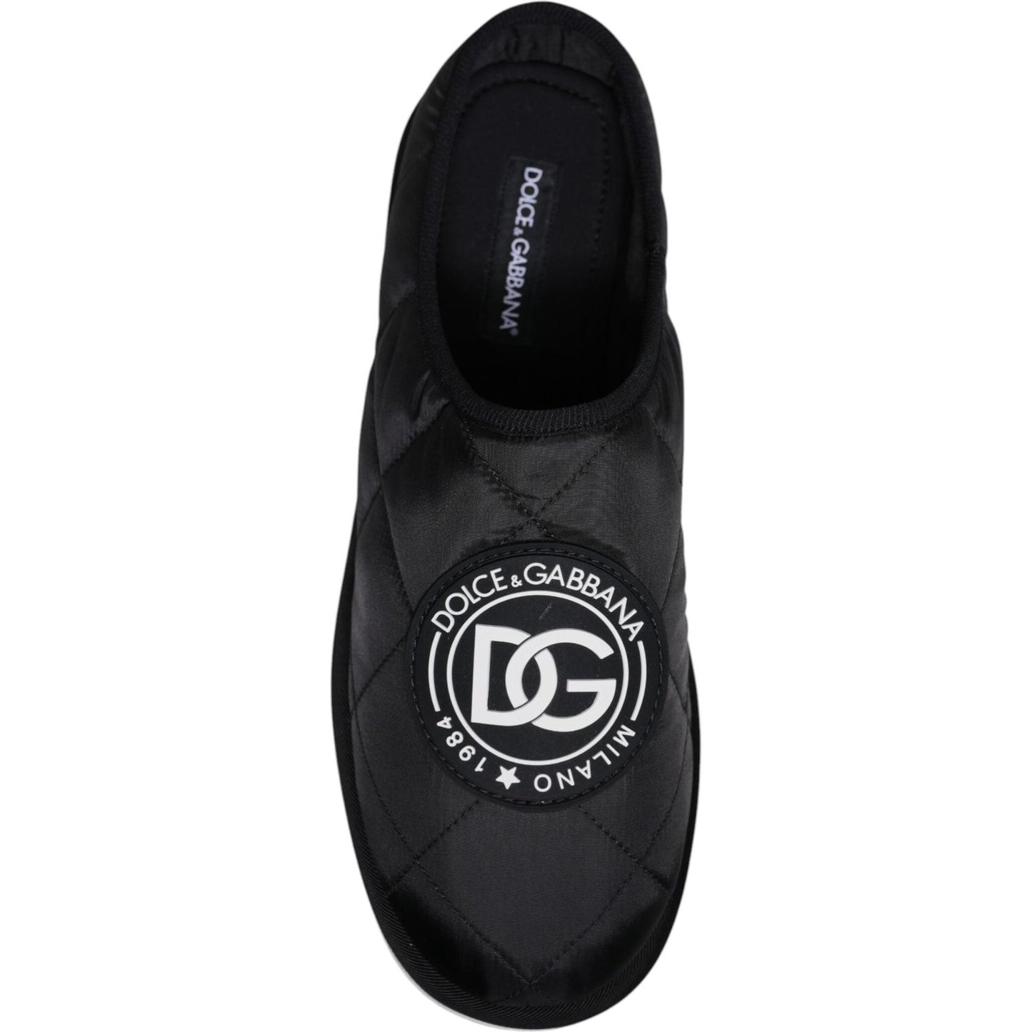 Dolce & Gabbana Black Nylon Quilted Logo Patch Sandals Slides Shoes MV6777-44