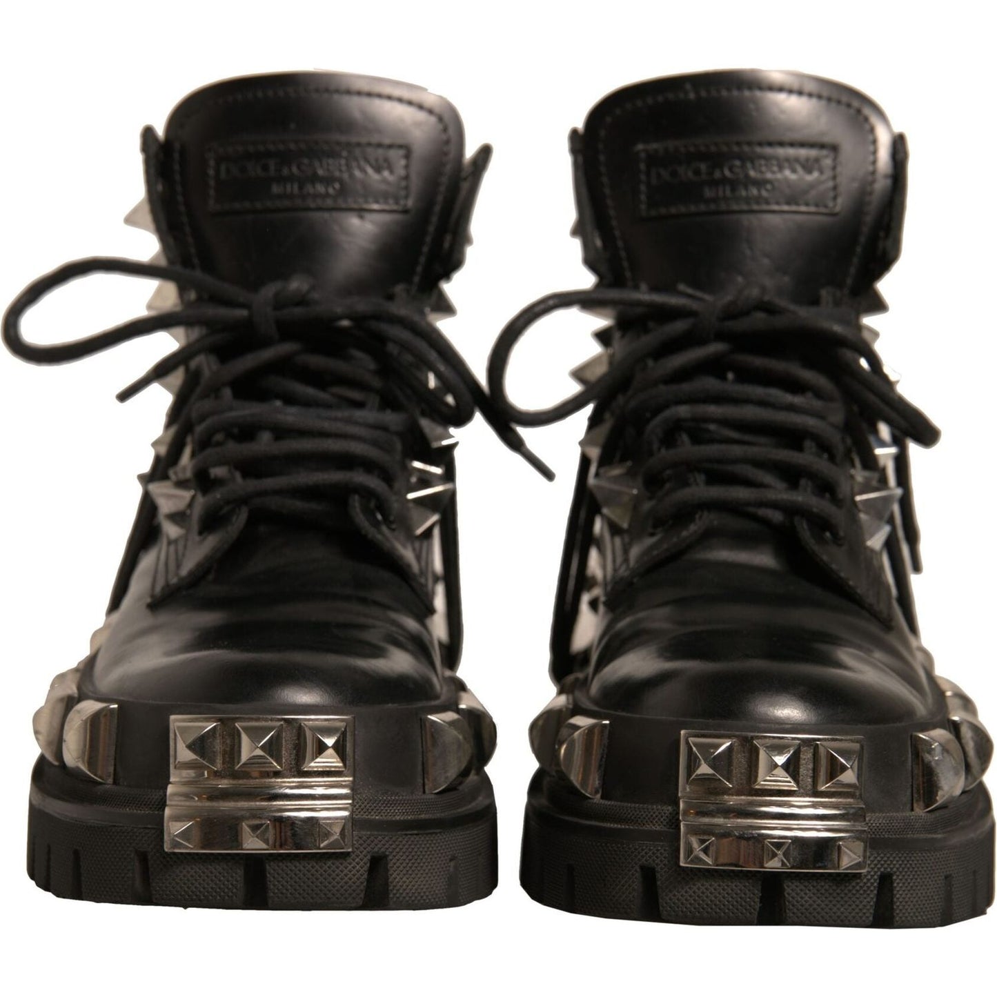 Dolce & Gabbana Black Leather Studded Trekking Boots Shoes LA12337-41
