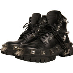 Dolce & Gabbana Black Leather Studded Trekking Boots Shoes LA12337-41