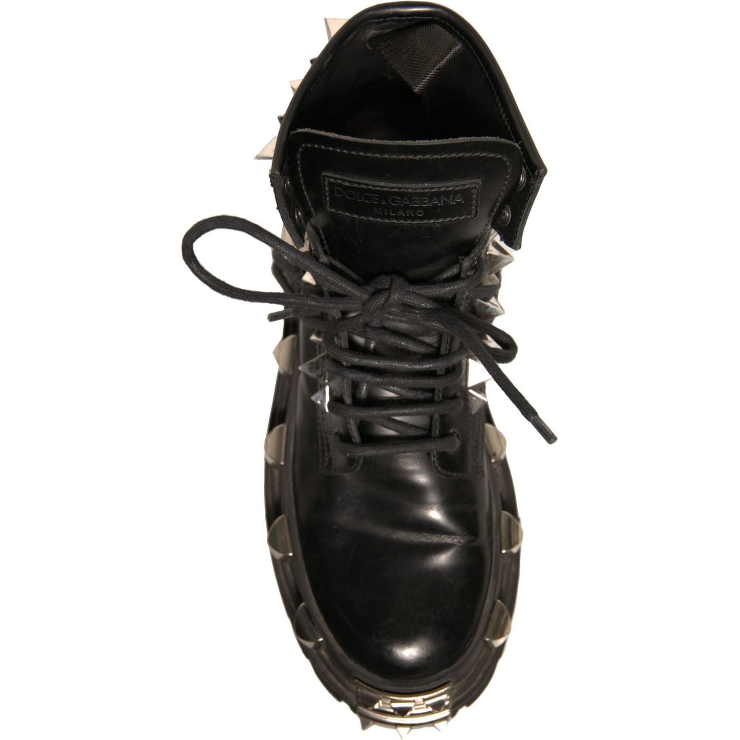 Dolce & Gabbana Black Leather Studded Trekking Boots Shoes LA12337-41
