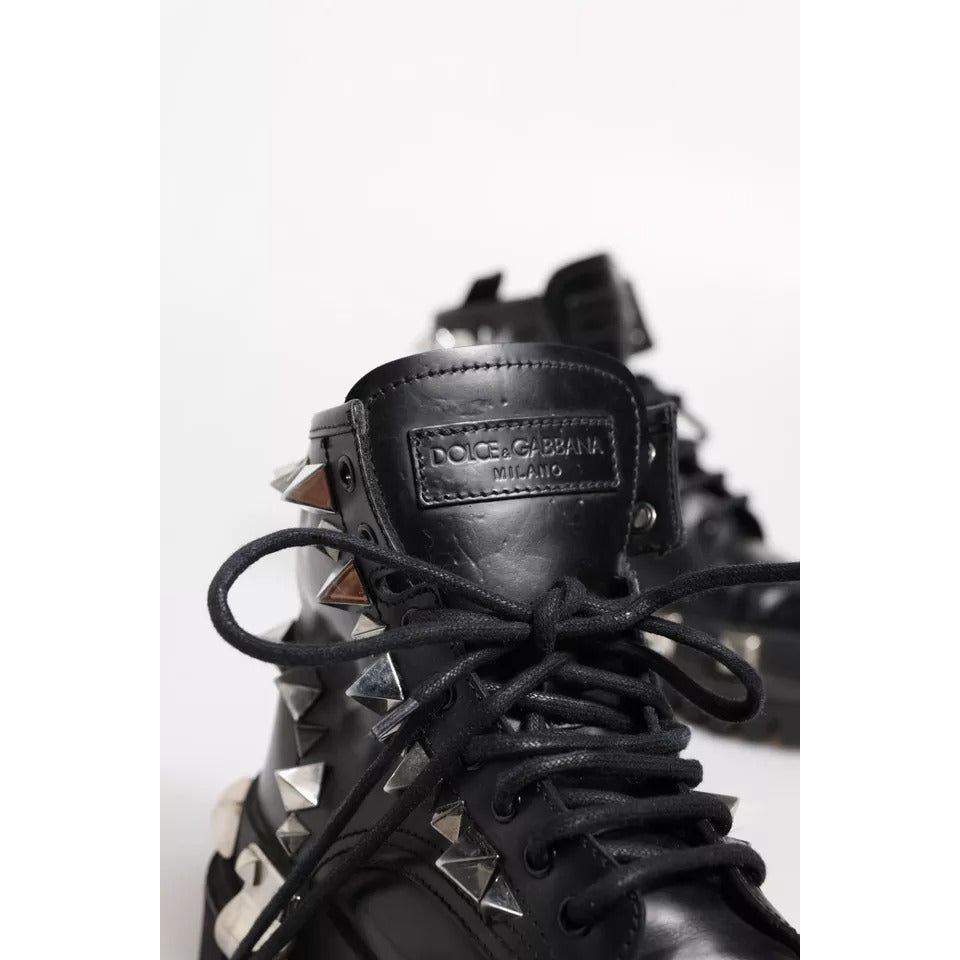 Dolce & Gabbana Black Leather Studded Trekking Boots Shoes LA12337-41