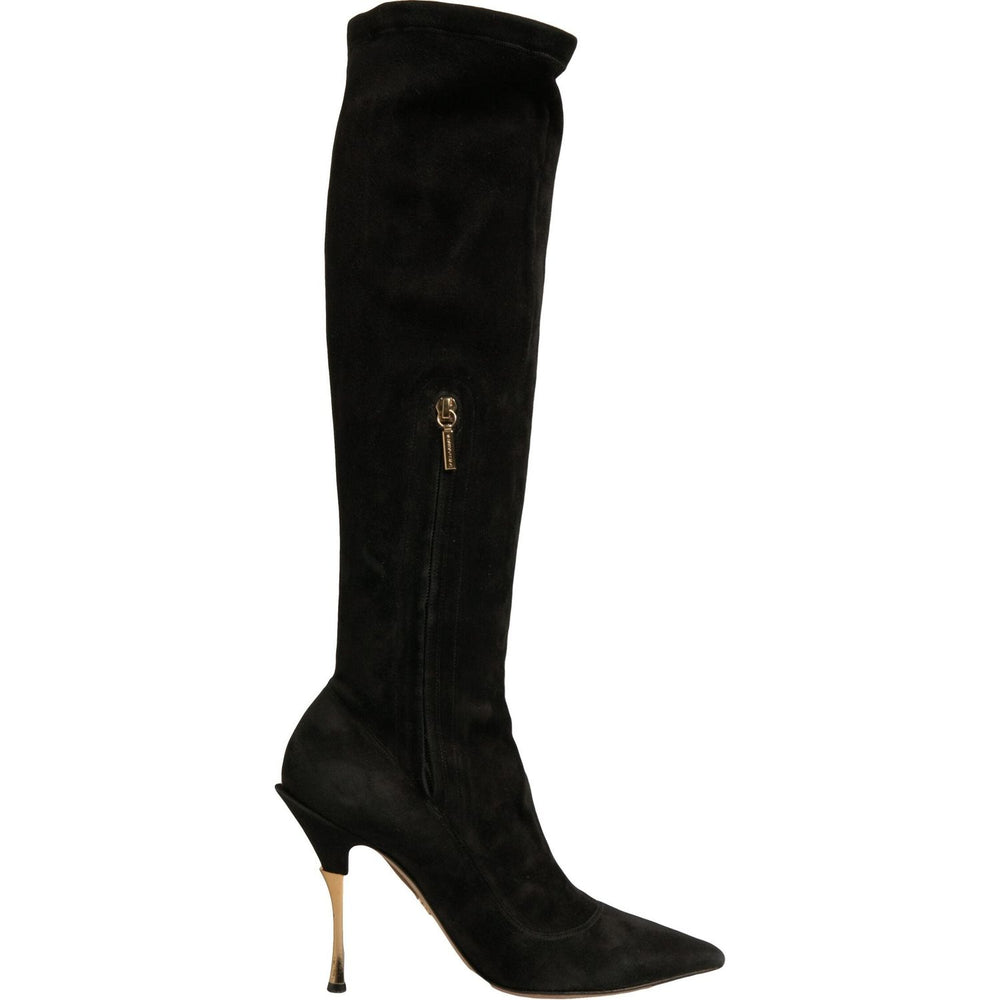 Dolce & Gabbana Black Suede Stiletto Knee High Boots Shoes LA12346-39