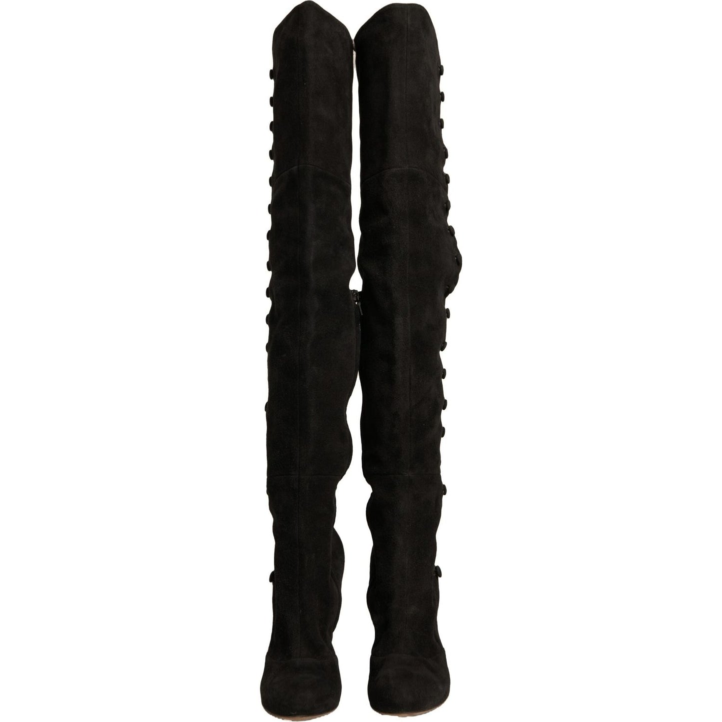 Dolce & Gabbana Black Suede Heels Knee High Boots Shoes LA12376-39