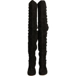 Dolce & Gabbana Black Suede Heels Knee High Boots Shoes LA12376-39