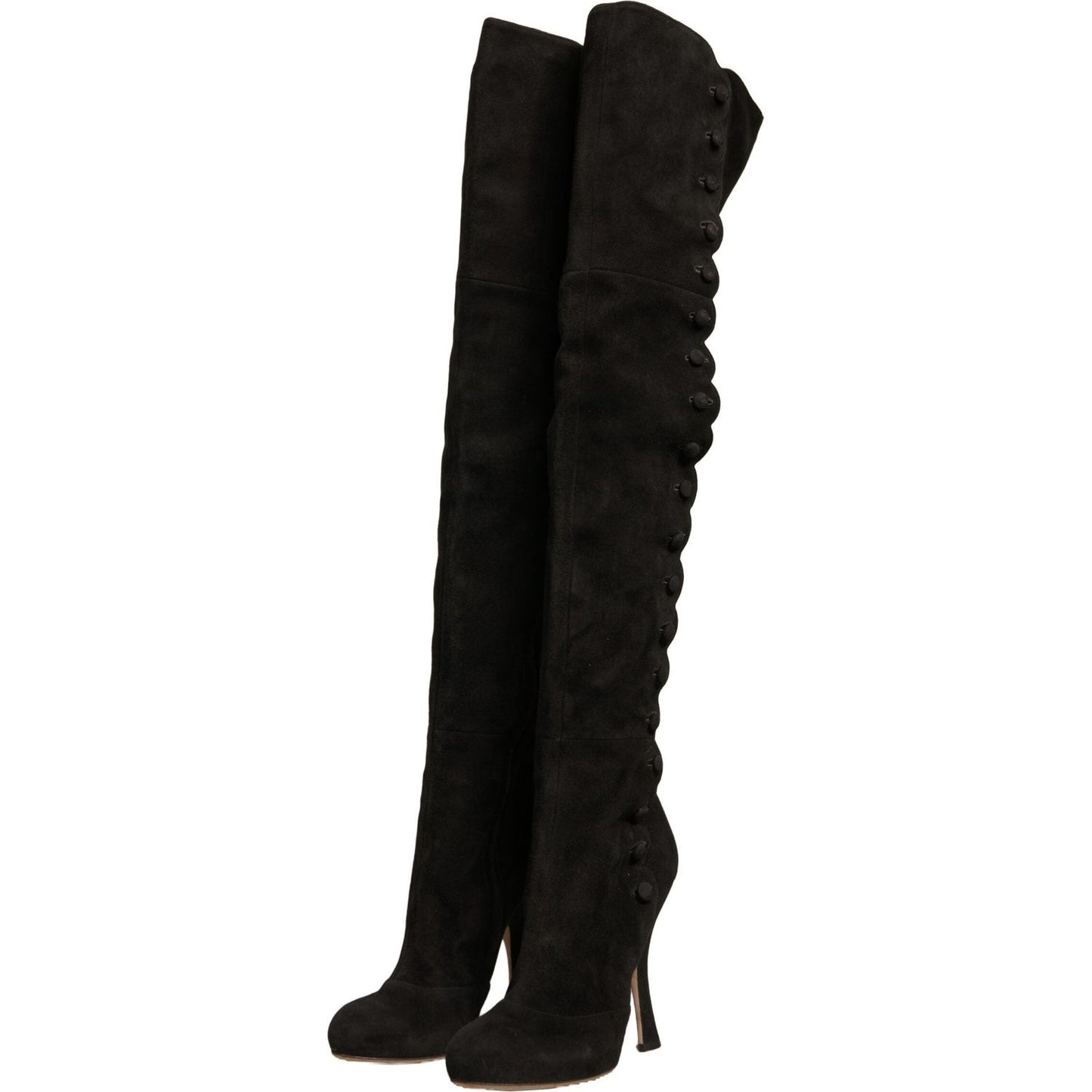 Dolce & Gabbana Black Suede Heels Knee High Boots Shoes LA12376-39