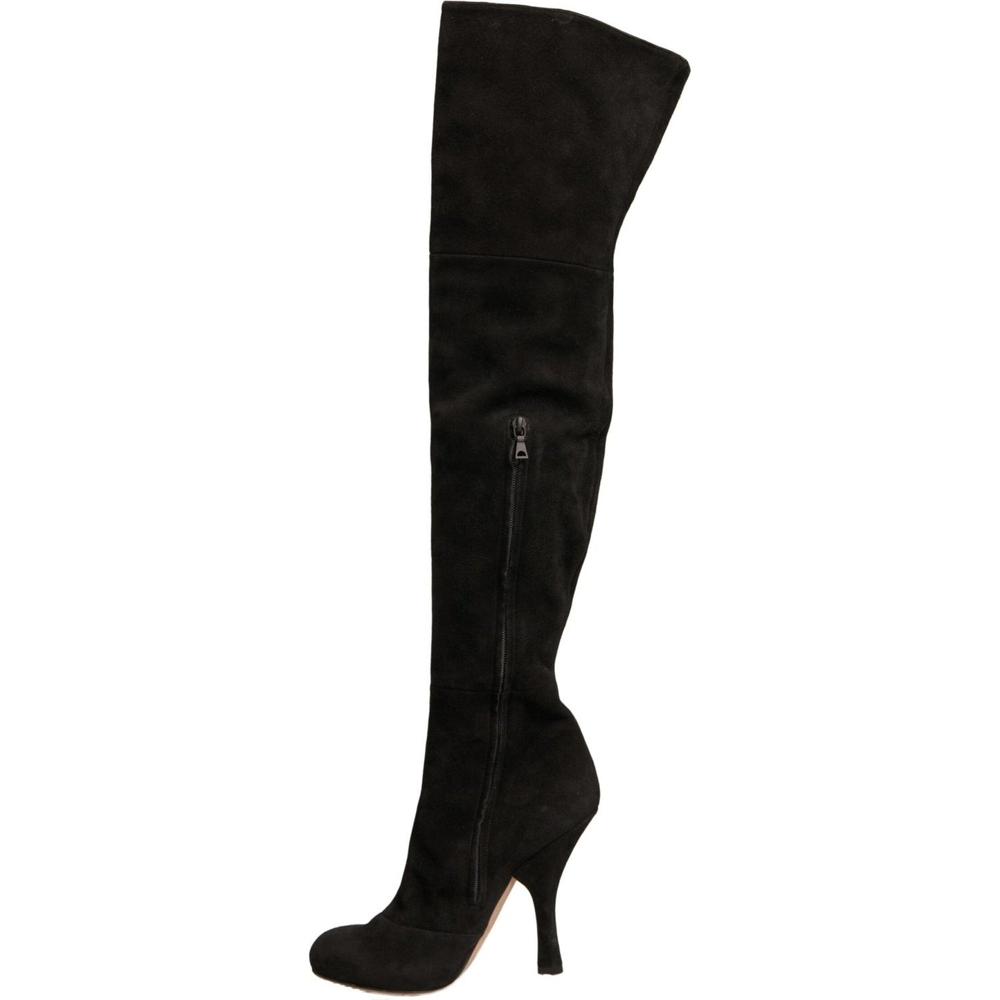 Dolce & Gabbana Black Suede Heels Knee High Boots Shoes LA12376-39