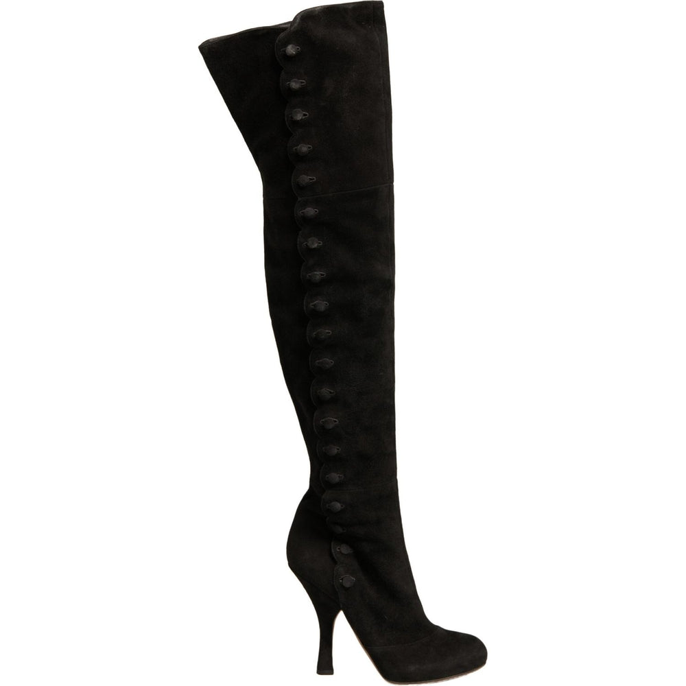 Dolce & Gabbana Black Suede Heels Knee High Boots Shoes LA12376-39